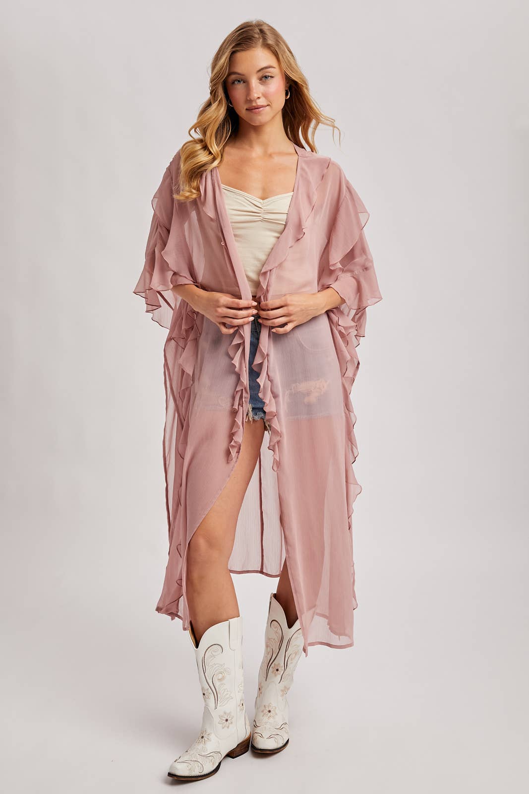 Sheer Ruffled Blush Kimono