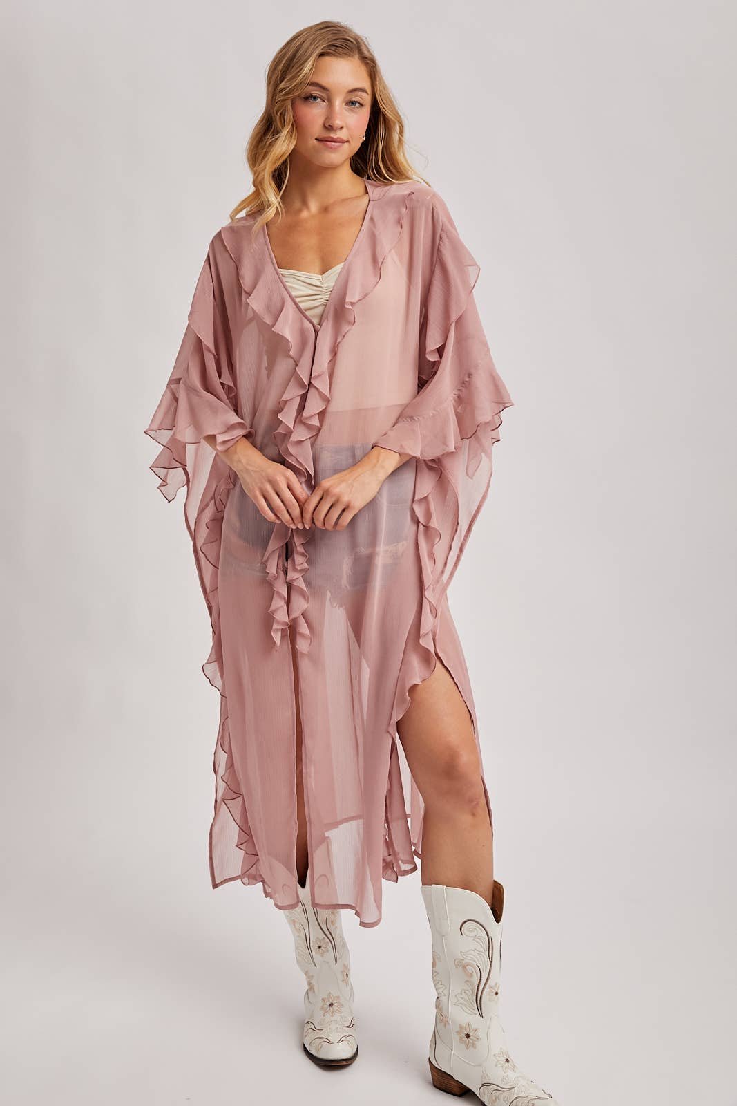 Sheer Ruffled Blush Kimono