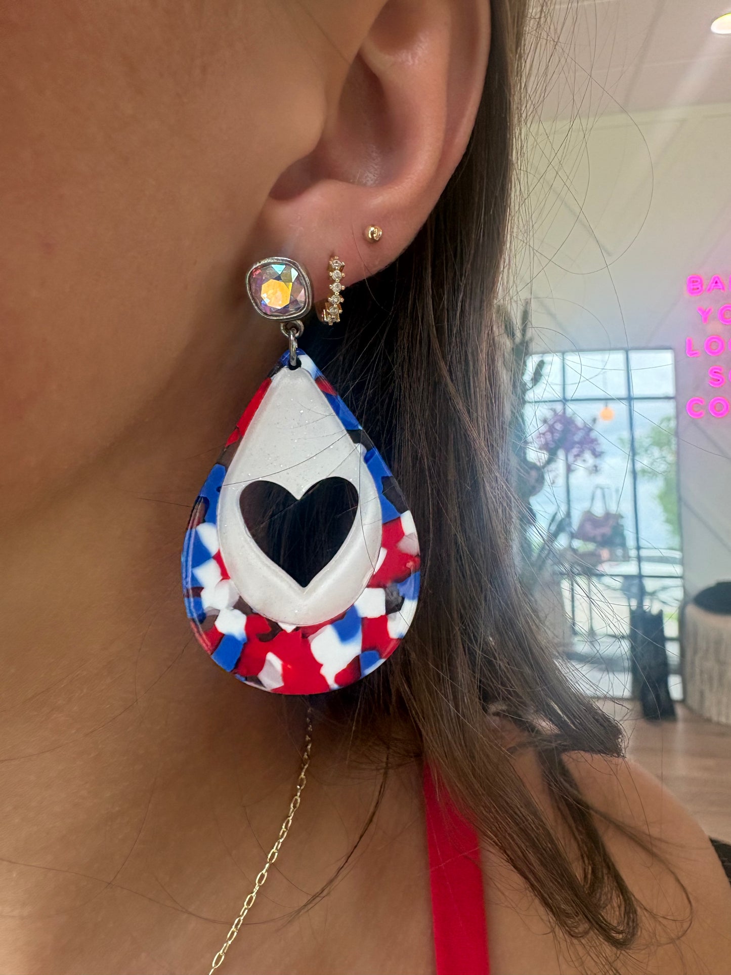Red, White, and Blue Heart Earrings