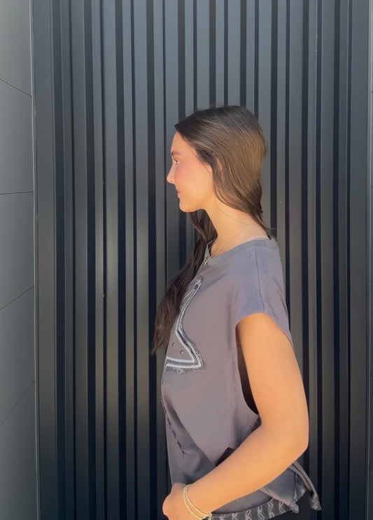 Gray Sleeveless Star Patch Top