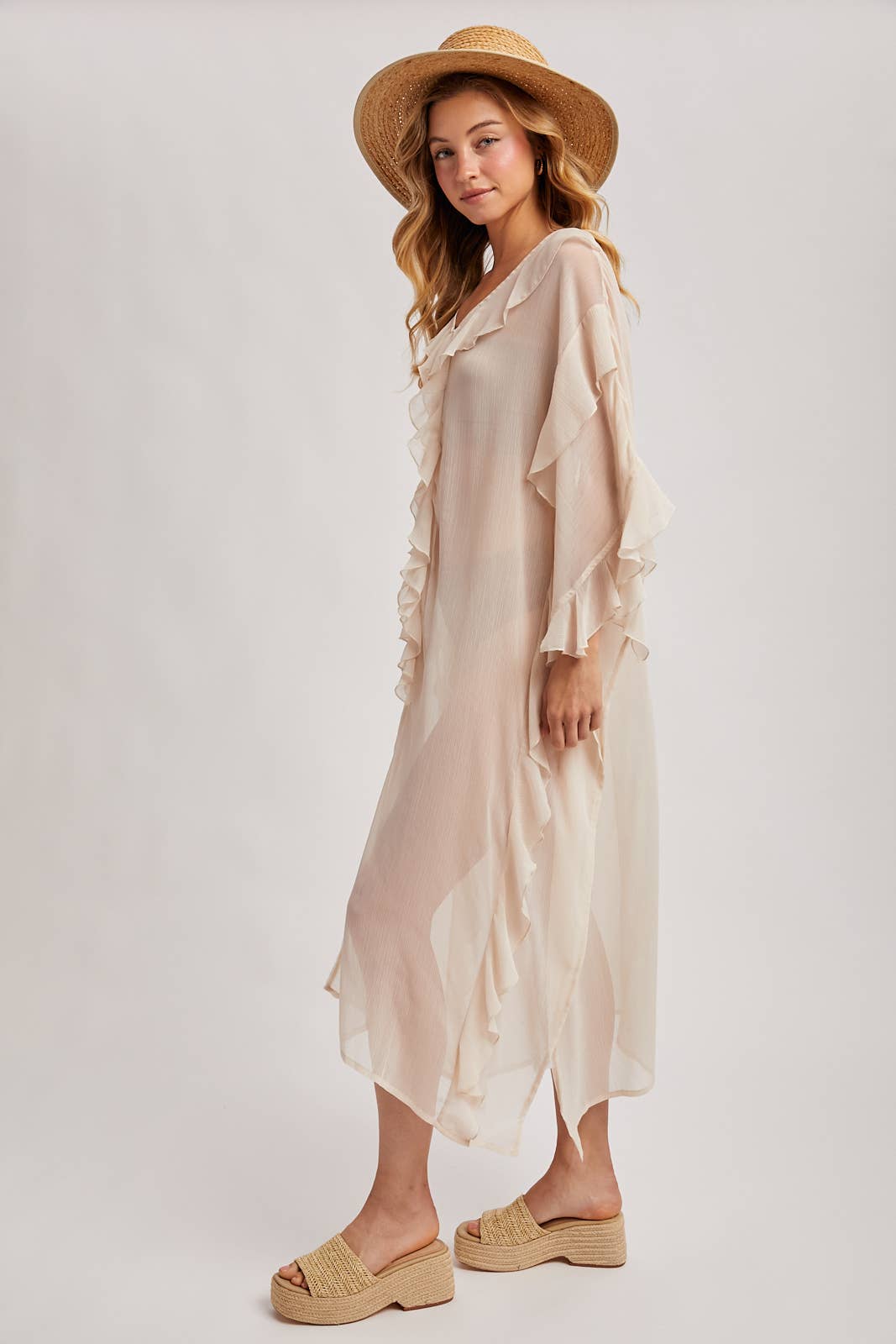 Sheer Ruffled Blush Kimono