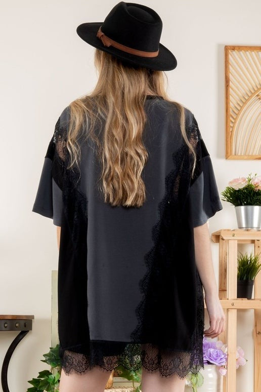 Charcoal & Lace Graphic Tunic