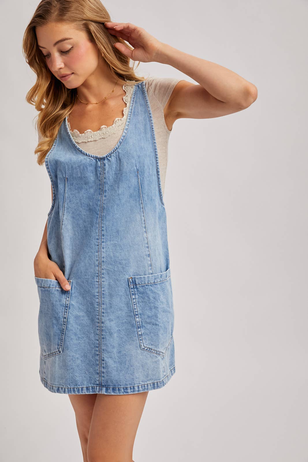 Denim Washed Overall Pocket dress