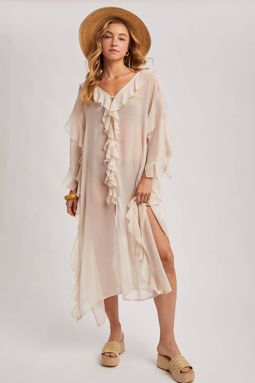 Sheer Ruffled Blush Kimono