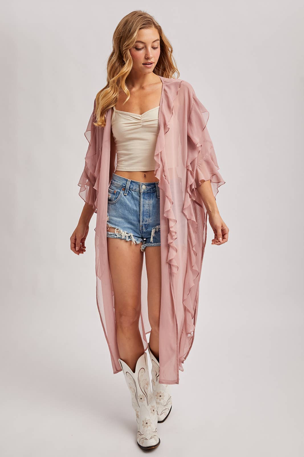 Sheer Ruffled Blush Kimono