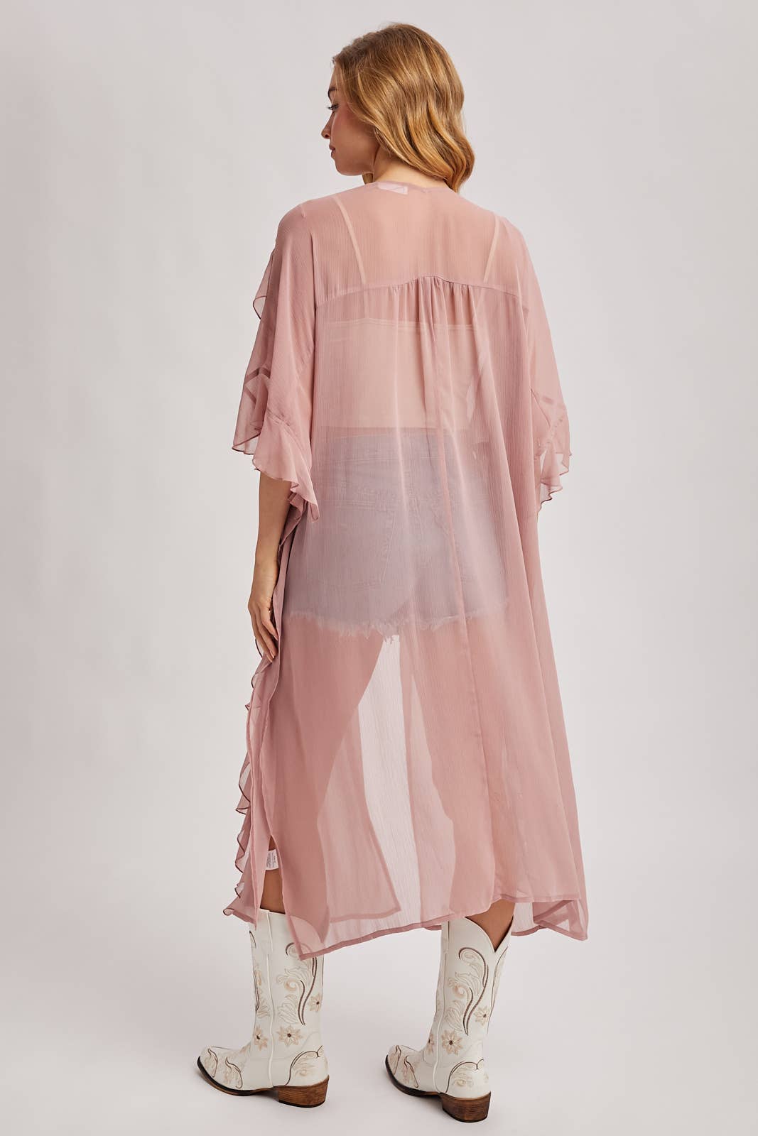 Sheer Ruffled Blush Kimono