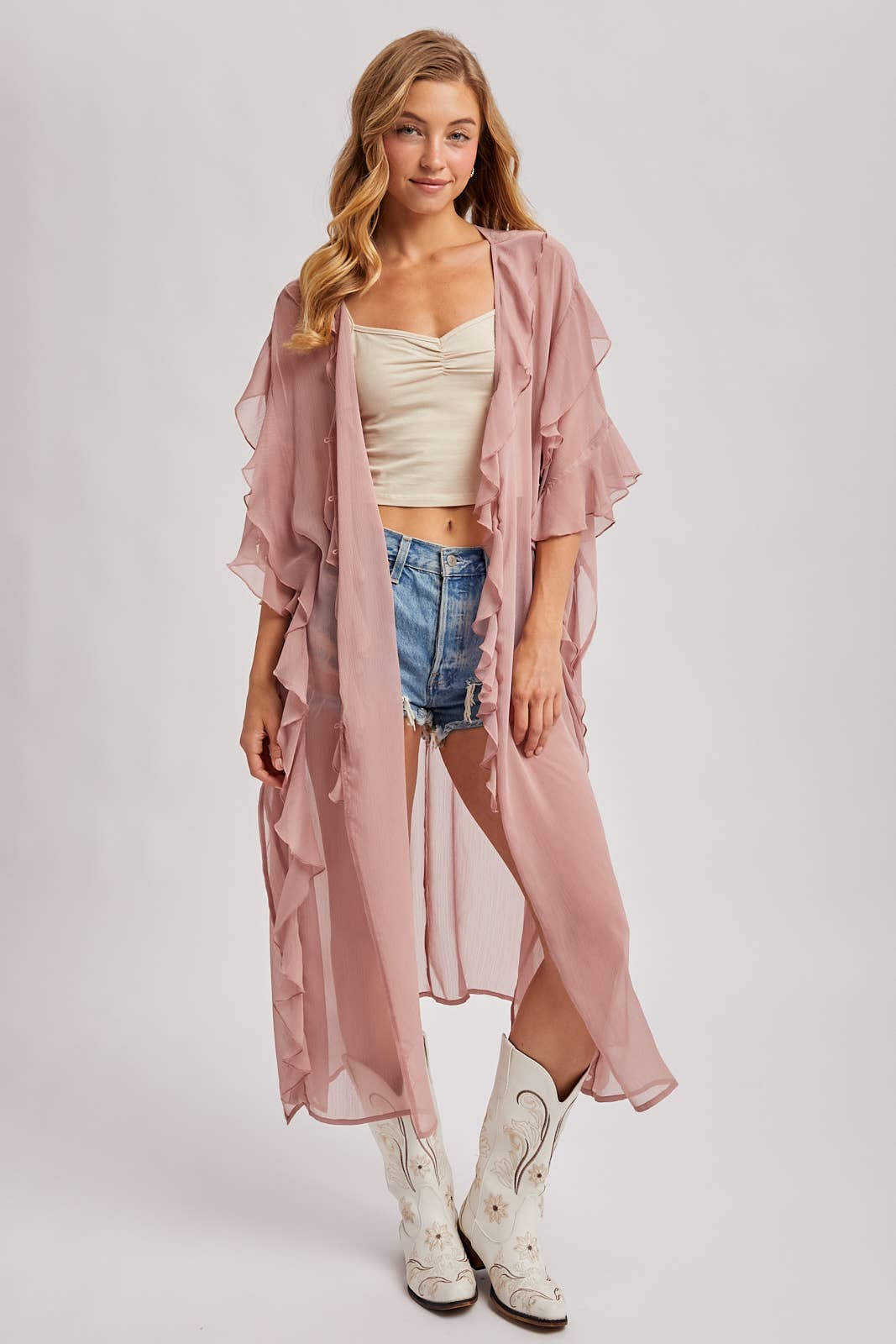 Sheer Ruffled Blush Kimono