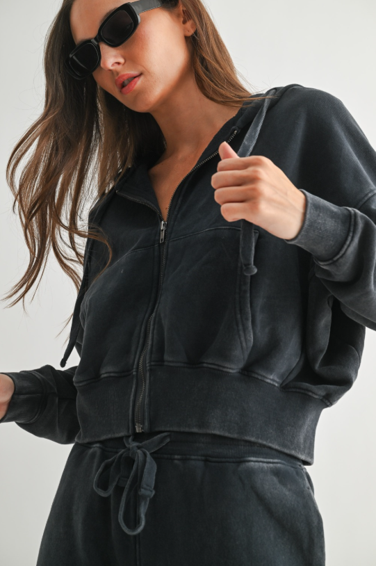 Navy Mineral Wash Cotton Hoodie & Skort Set