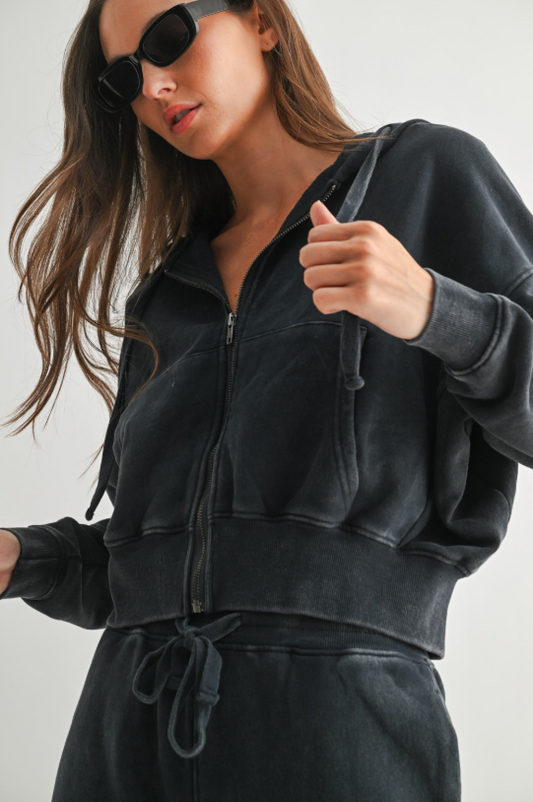 Navy Mineral Wash Cotton Hoodie & Skort Set