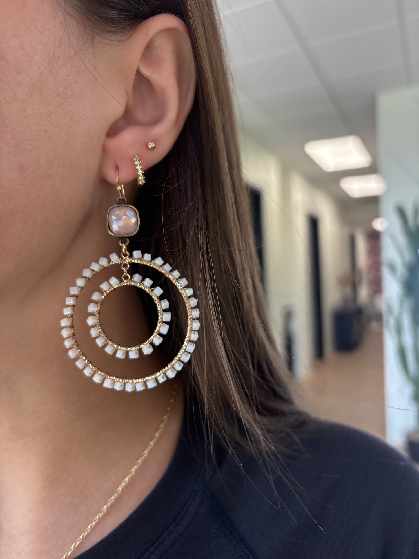 White and Gold Double Hoops