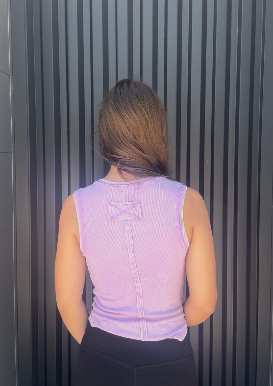 Washed Ribbed Sleeveless Tank Lavender