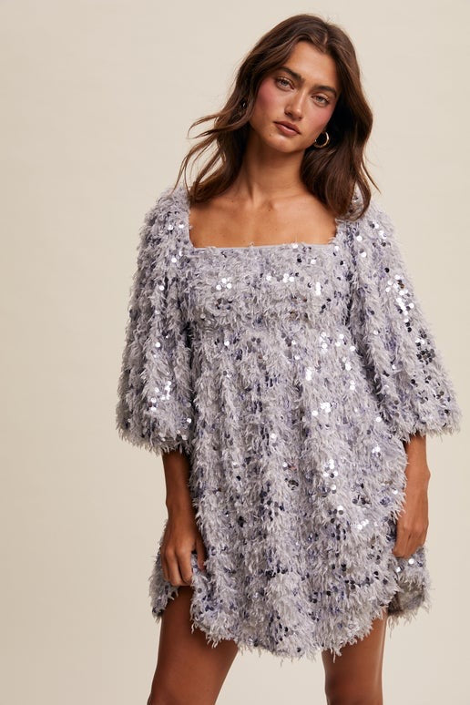 Grey fringe babydoll dress