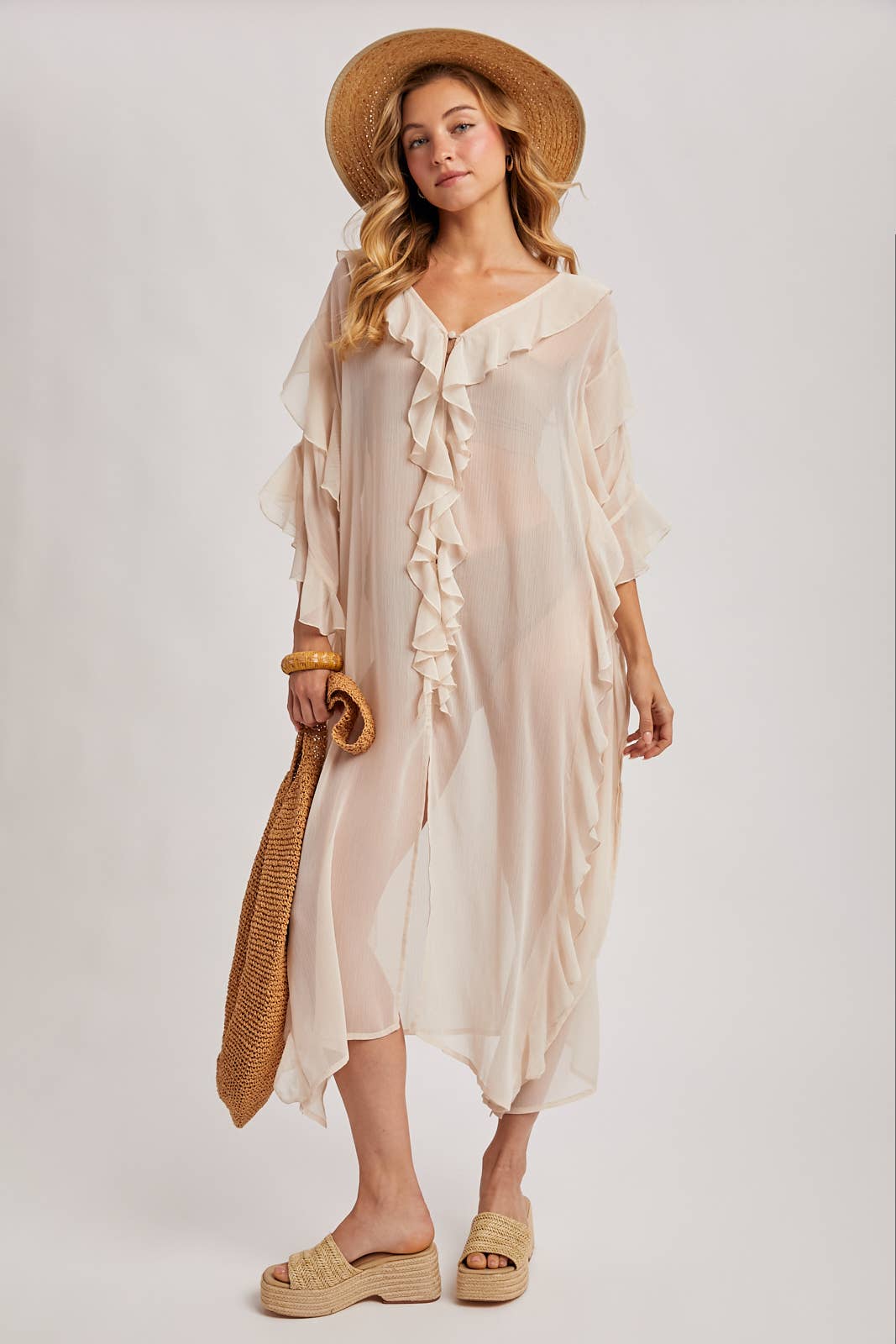 Sheer Ruffled Blush Kimono