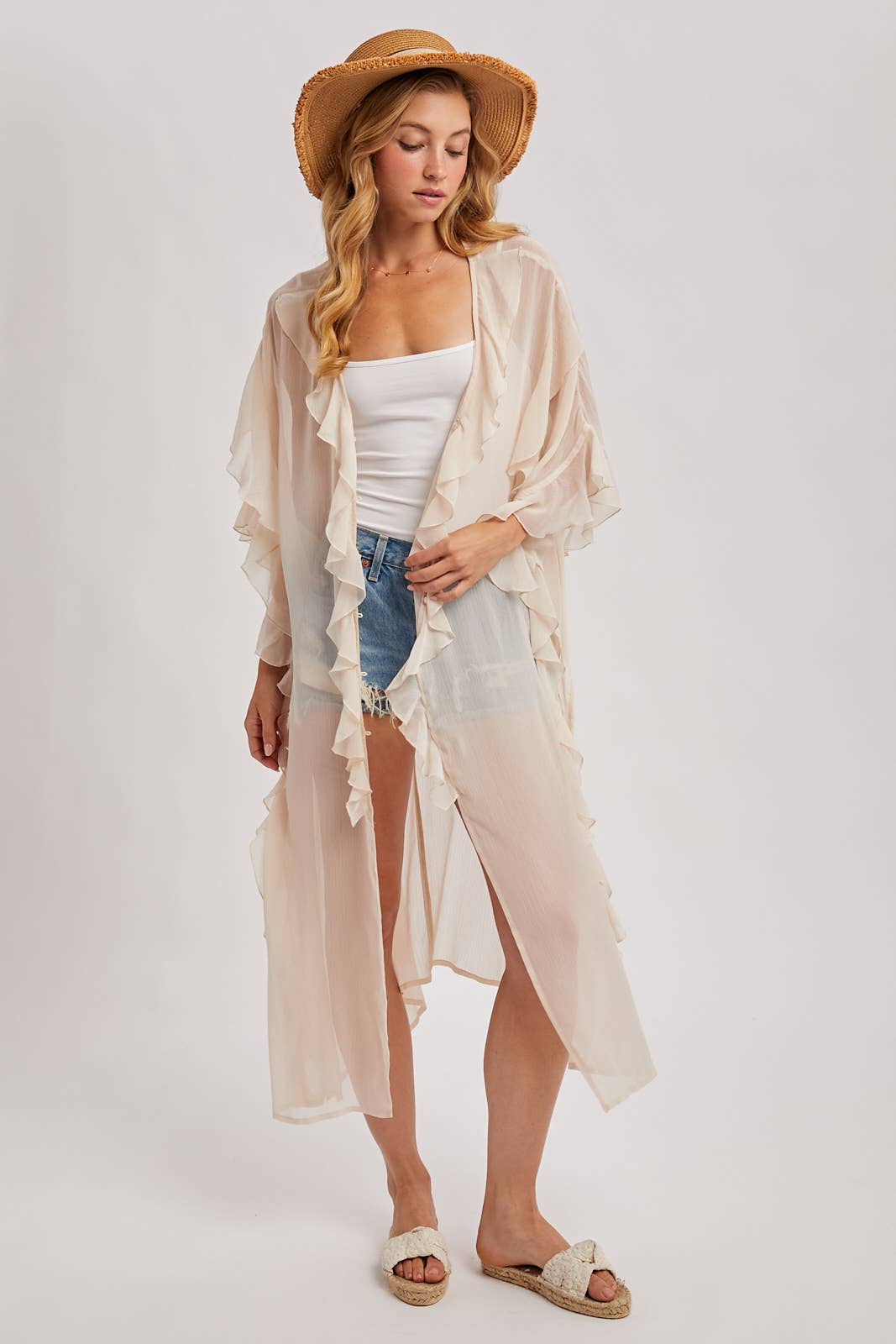Sheer Ruffled Blush Kimono