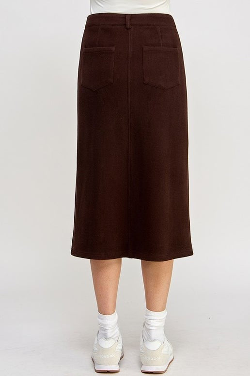 Brown Corduroy Front Slit Midi