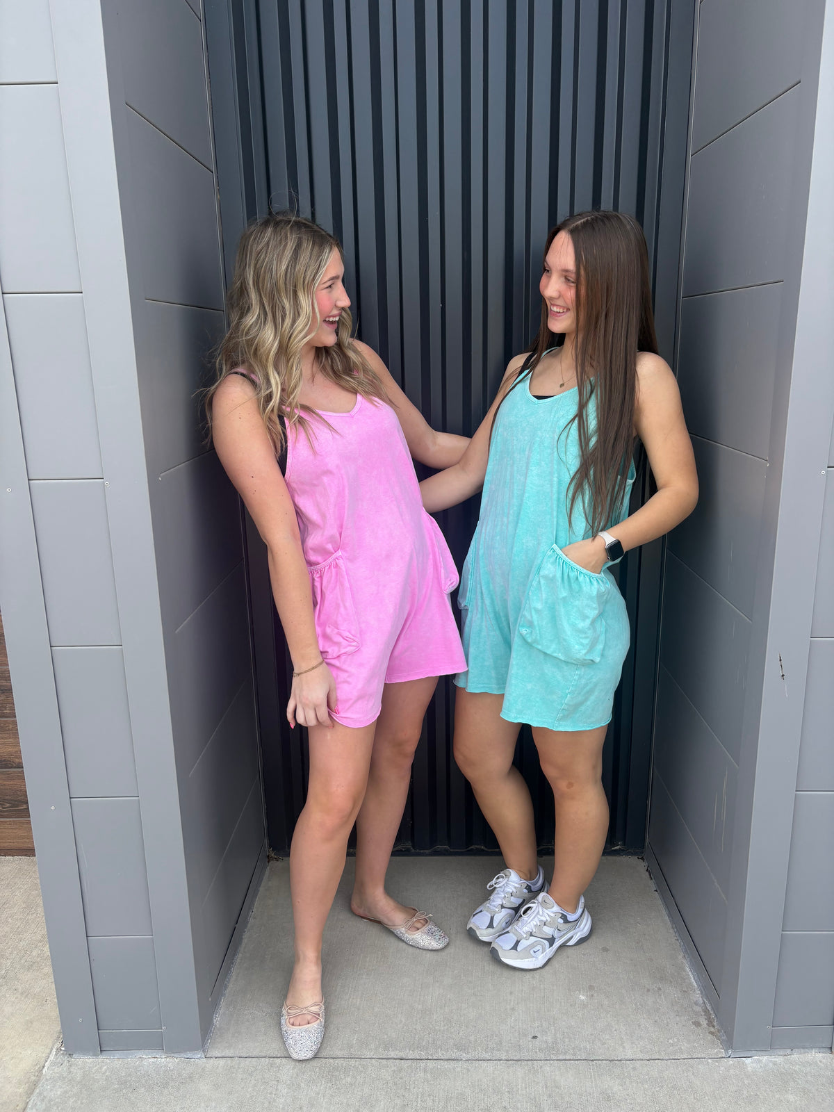 Mineral Washed Spaghetti Strap Pocketed Romper (mutiple colors)