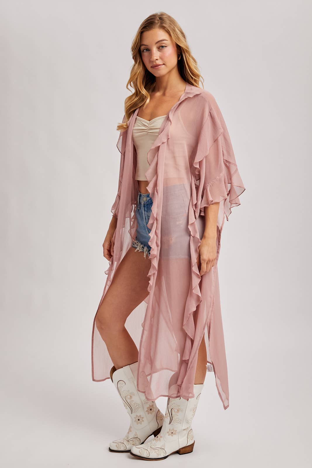 Sheer Ruffled Blush Kimono
