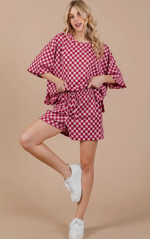 Crimson Checkered Short Set