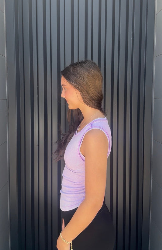 Washed Ribbed Sleeveless Tank Lavender