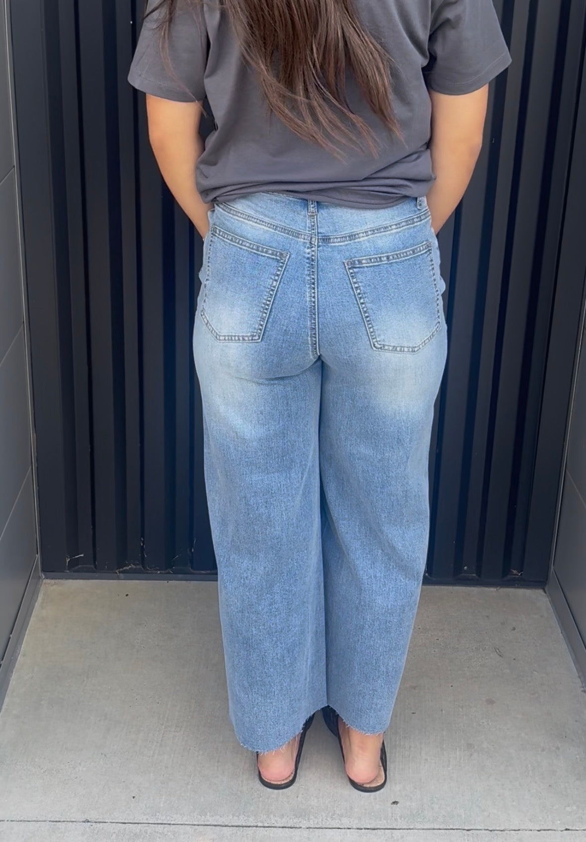 Front Button Stretch Twill Bell Bottom Pants
