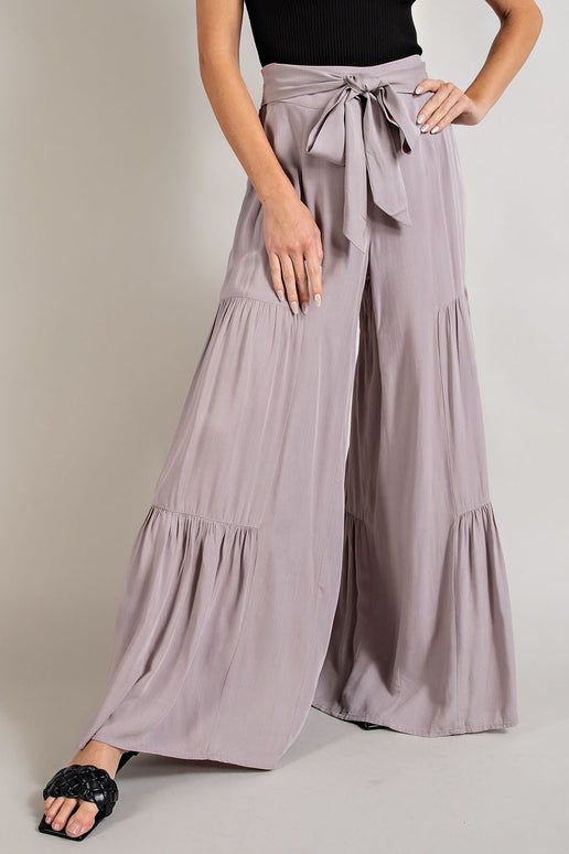 Grey tiered wide leg palazzo pants