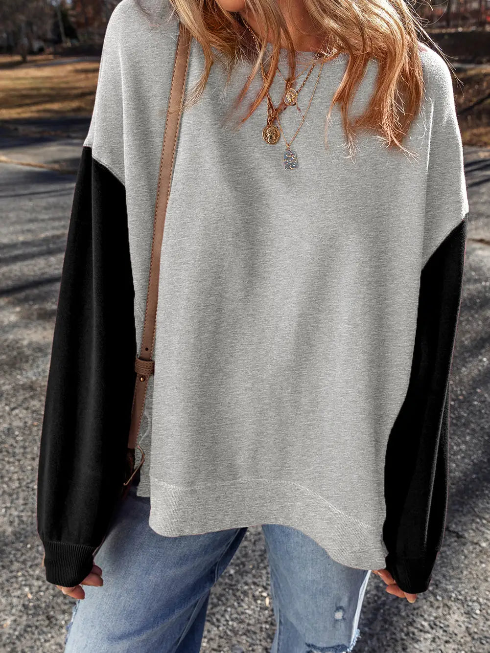 Grey Sweatshirt with Black Sleeves