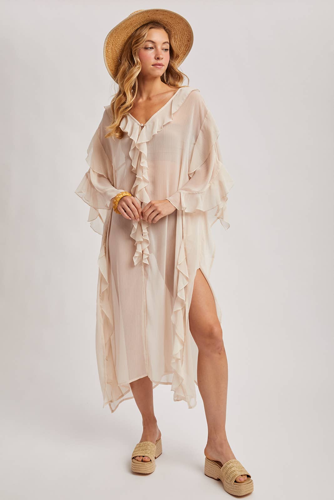 Sheer Ruffled Blush Kimono