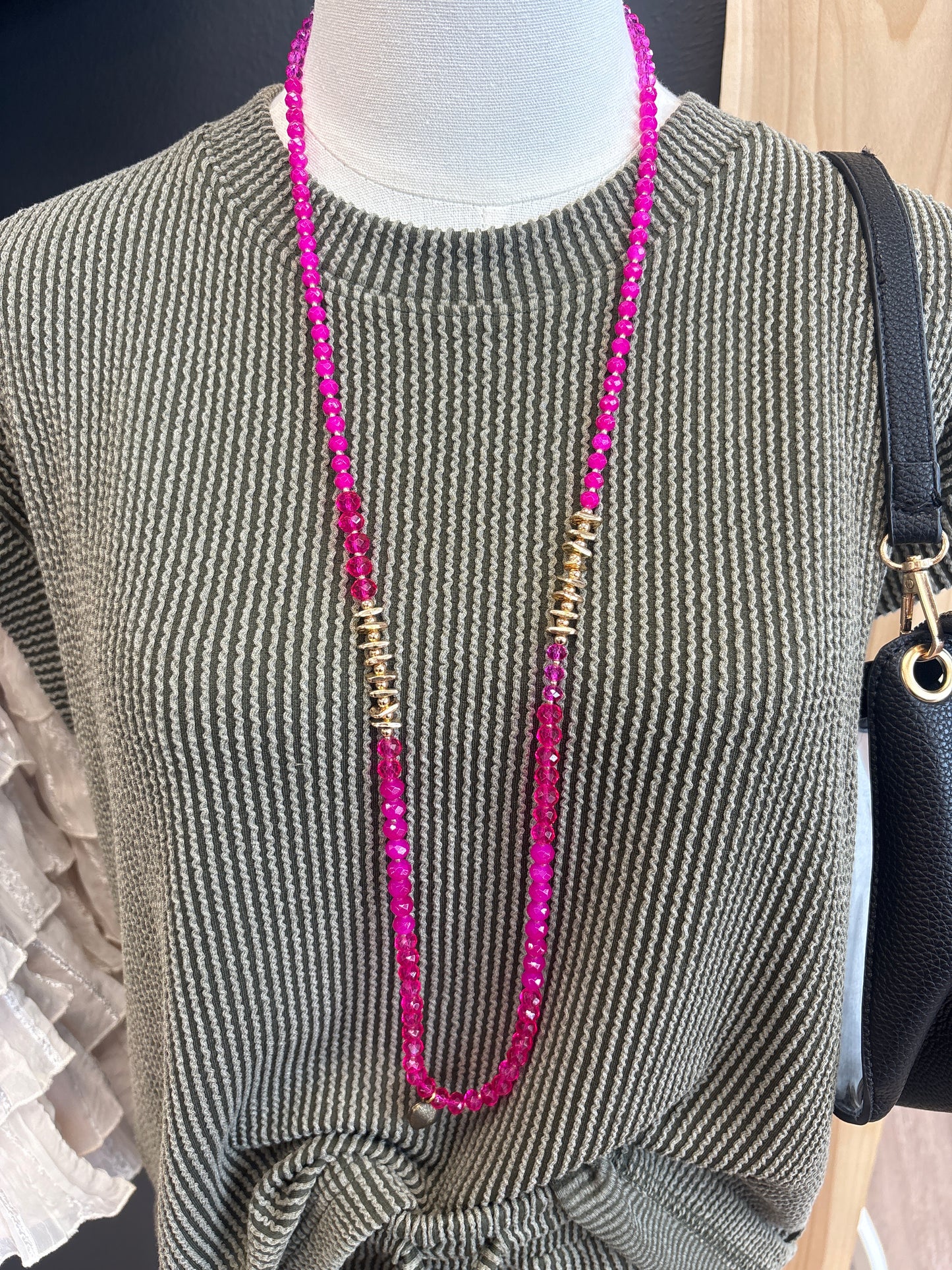 Hot pink and gold long necklace