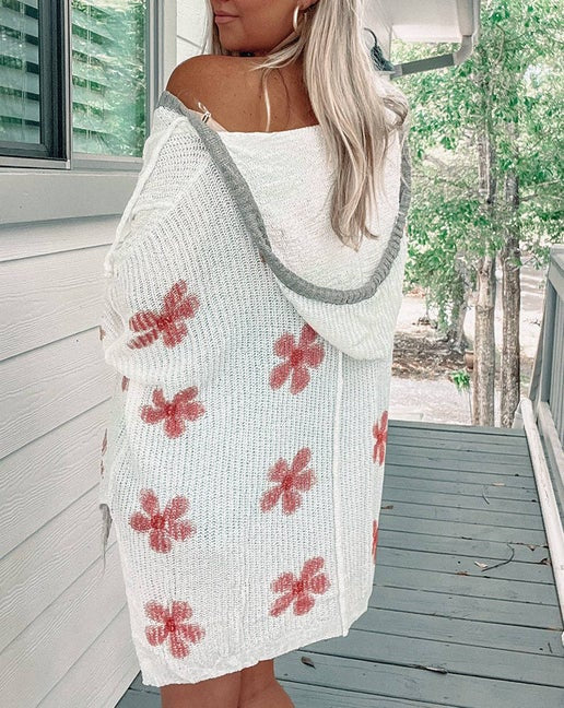 Floral lightweight hooded sweater