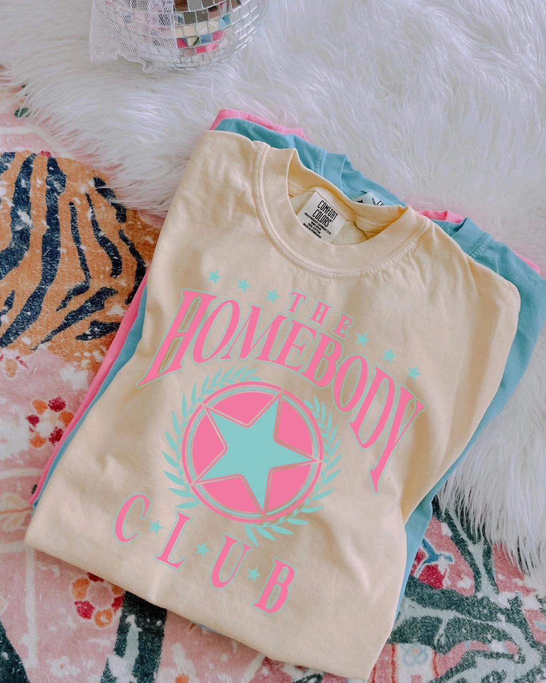 Homebody Club T-Shirt (Neon Coral & Yellow)