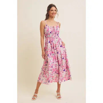 Pink and Purple Floral Midi Dress