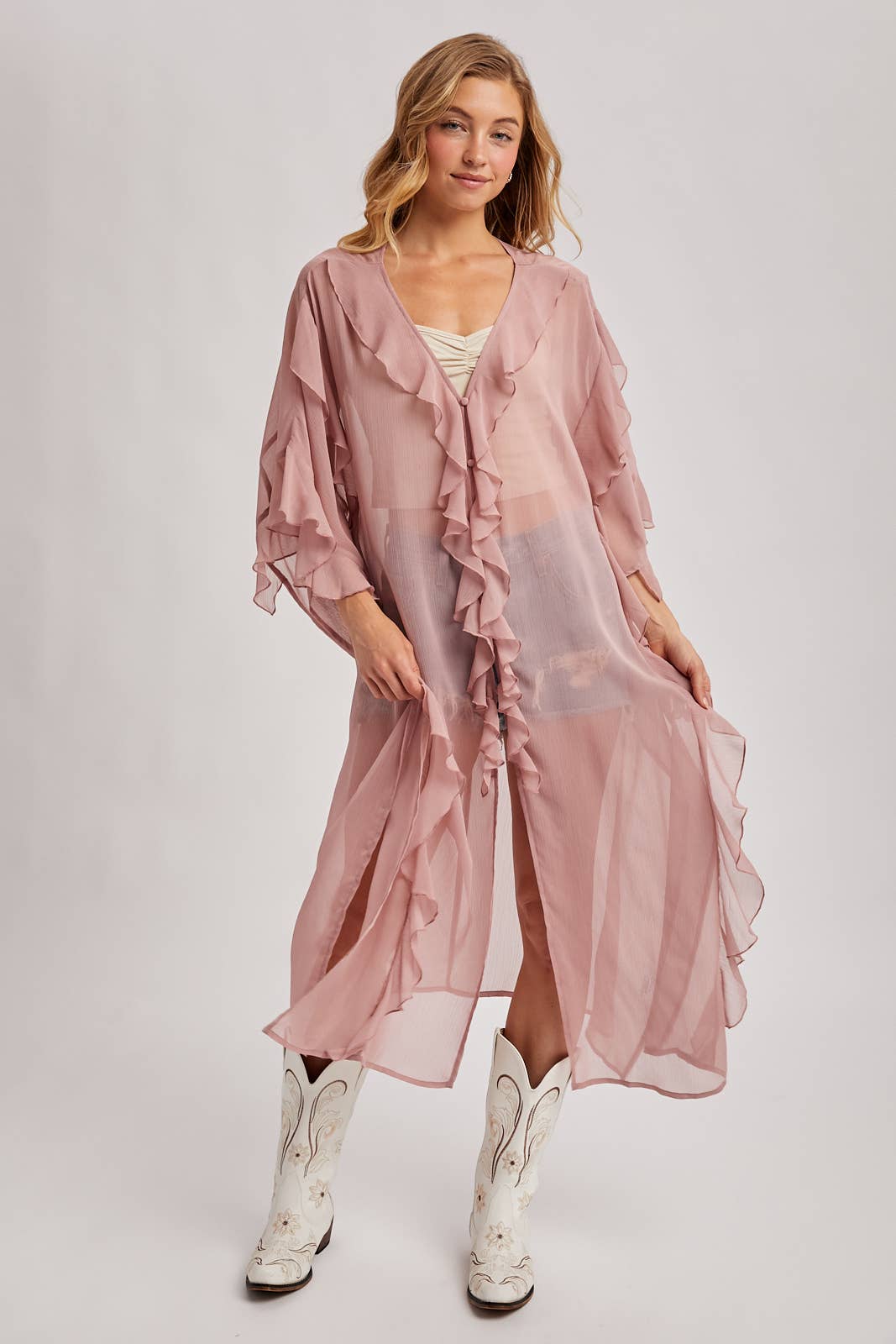 Sheer Ruffled Blush Kimono