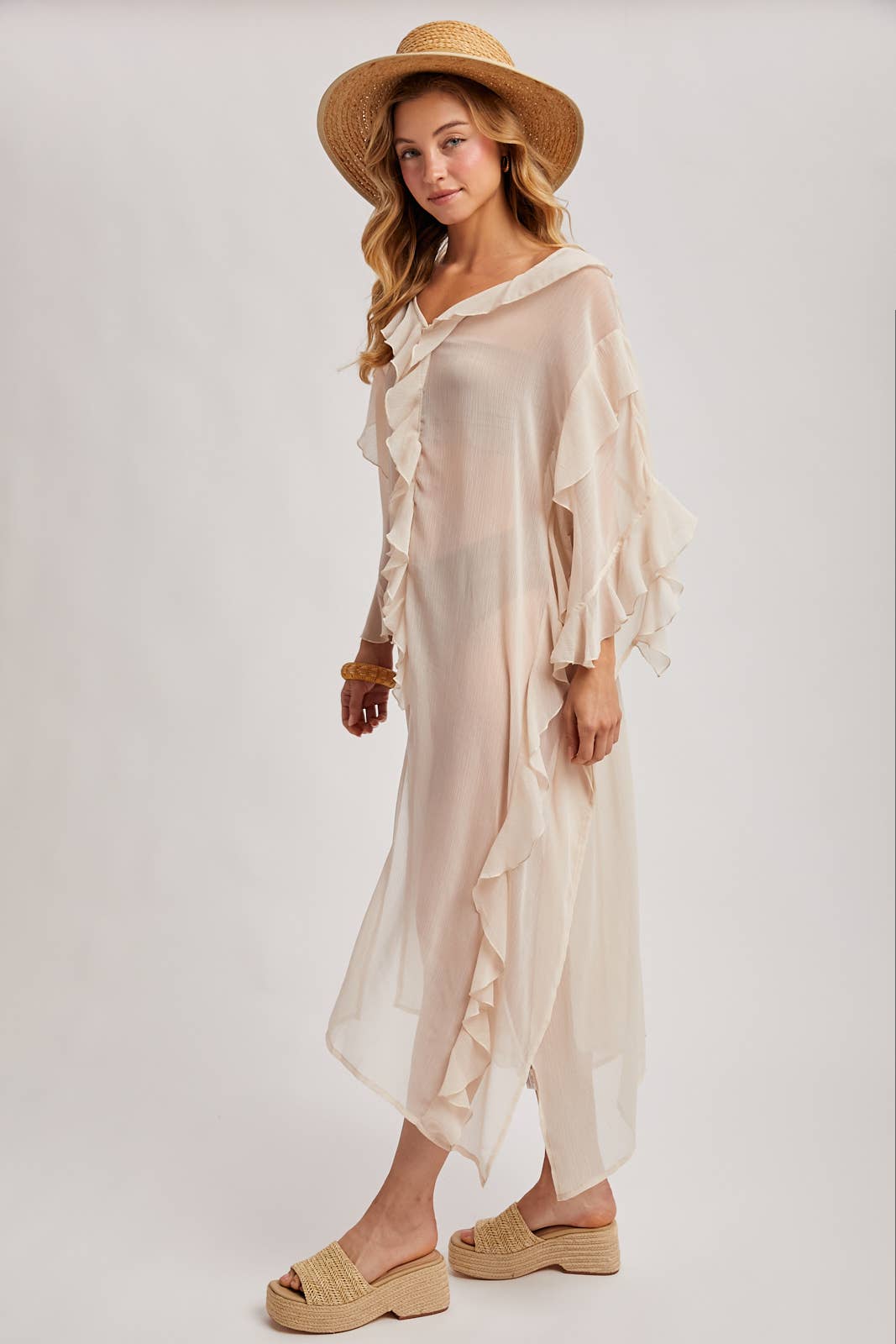 Sheer Ruffled Blush Kimono
