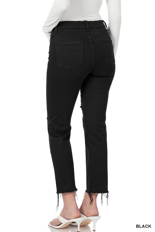 Black Denim Distressed Crop