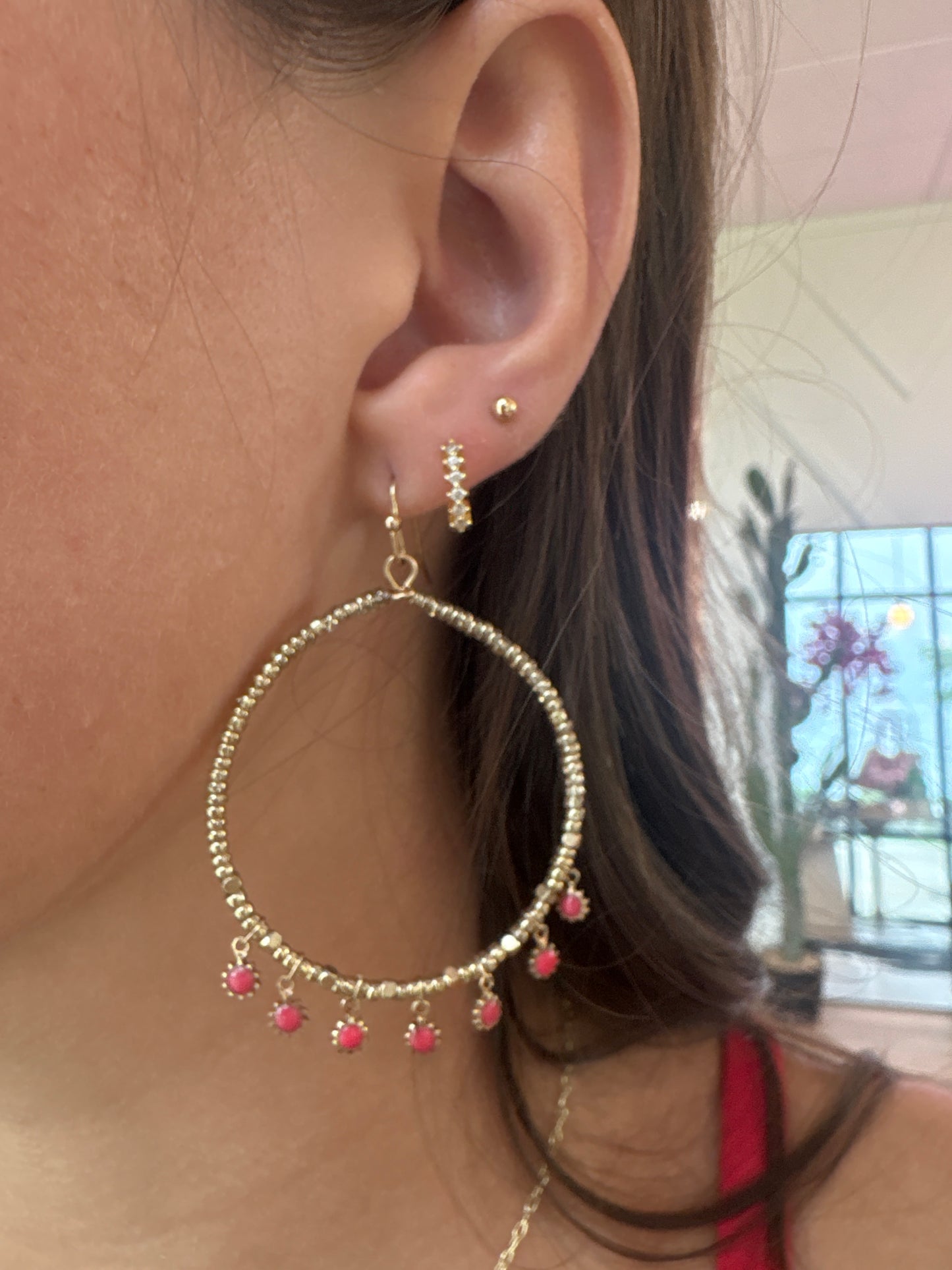 Gold and Coral Dangle Earrings