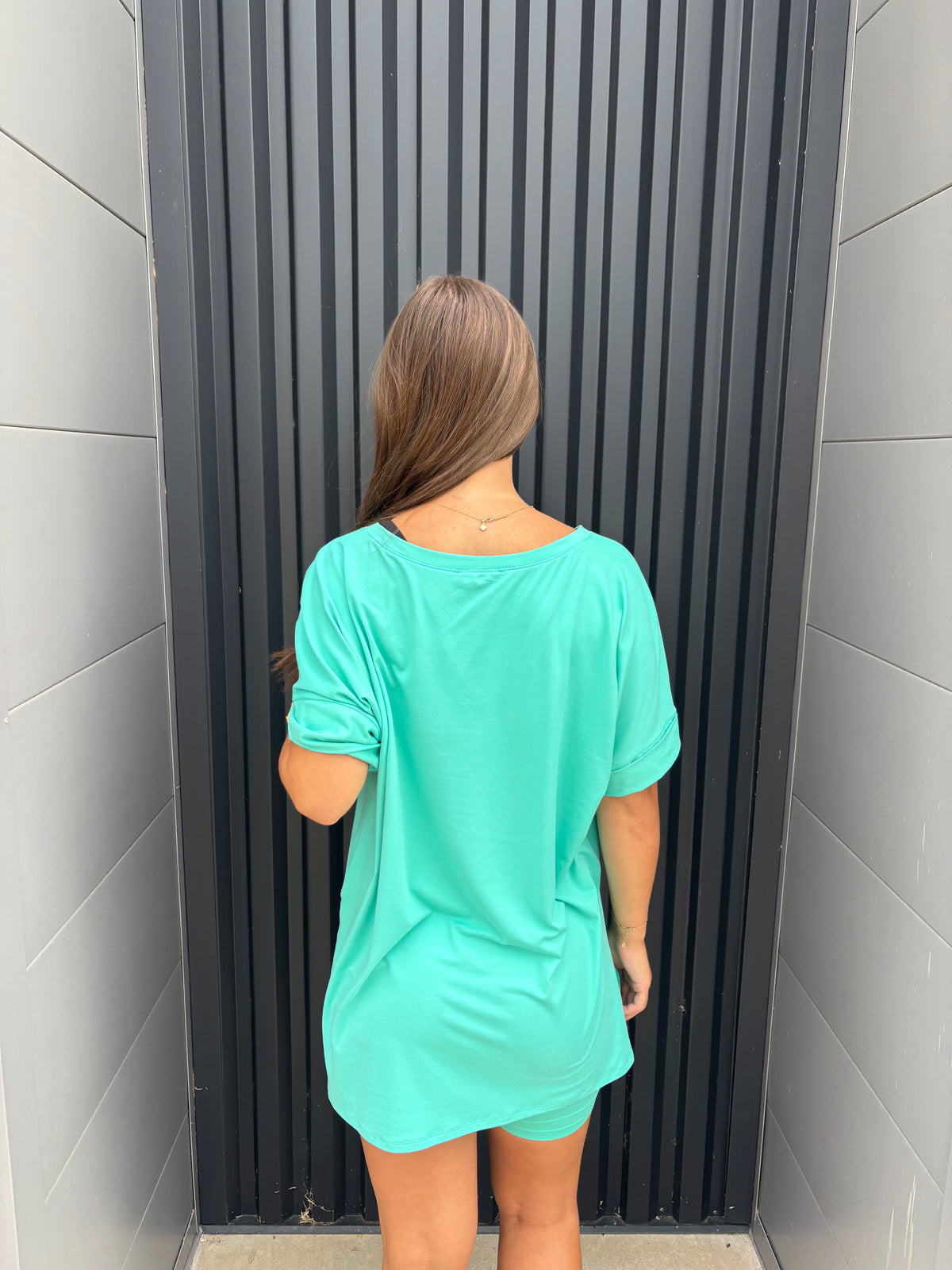 Mint V-Neck Biker Short Set