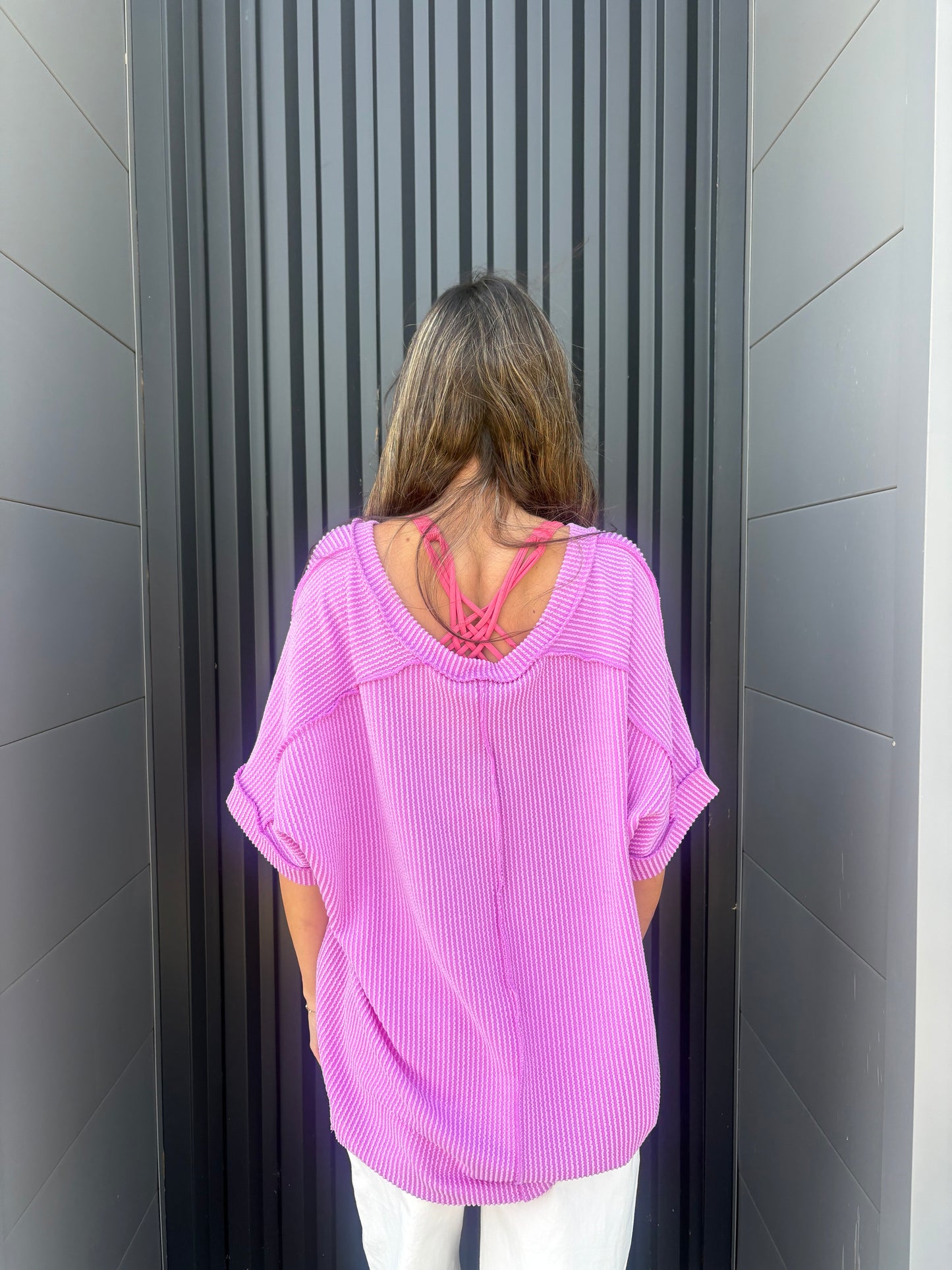 Spring Violet Corded Rib High Low Top
