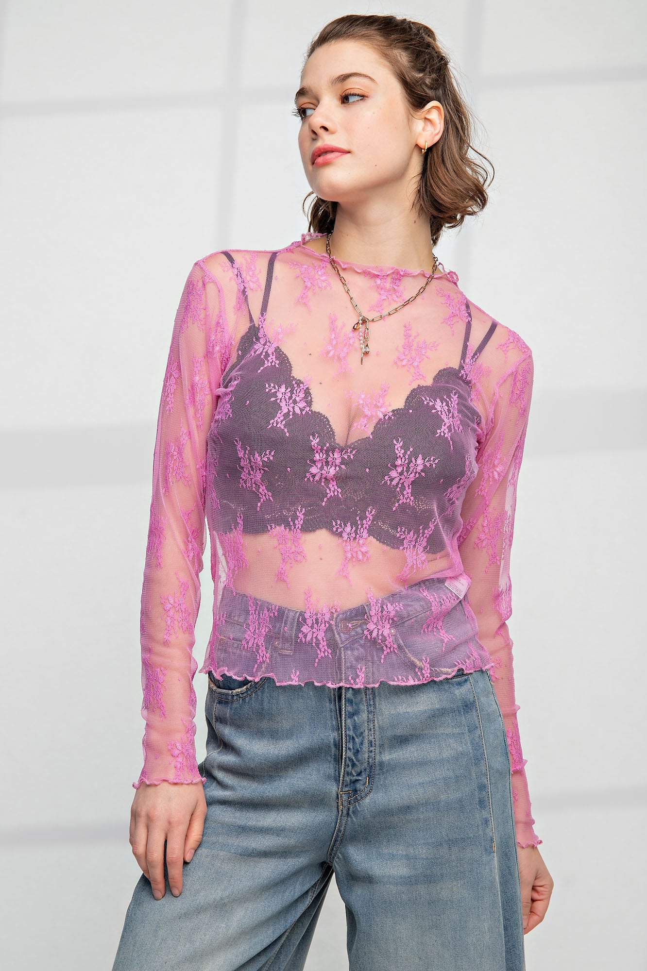 Floral Mesh Long Sleeve Layering Tops (Multiple colors)