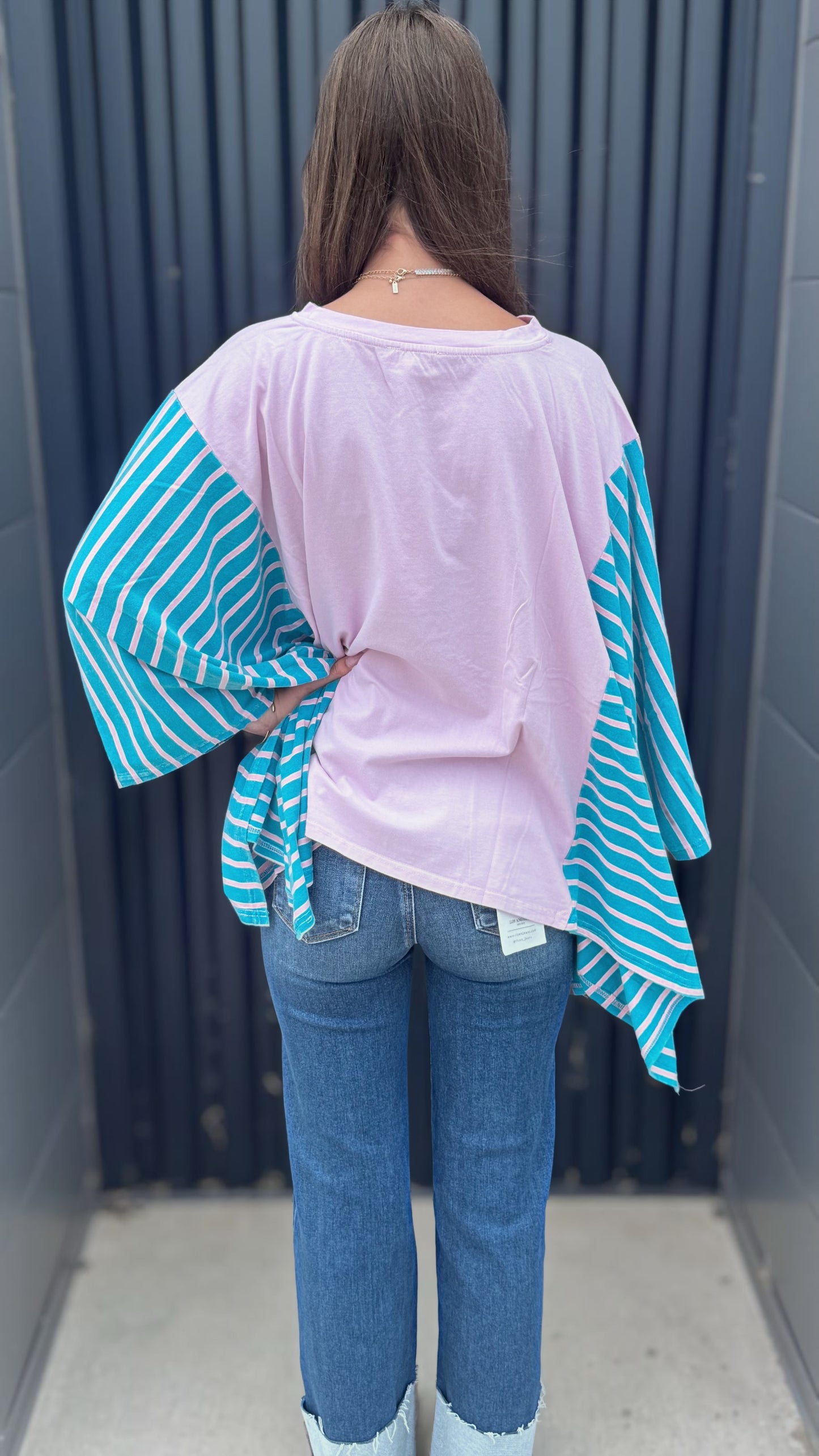 Janis Print Strip Sleeve Poncho Top