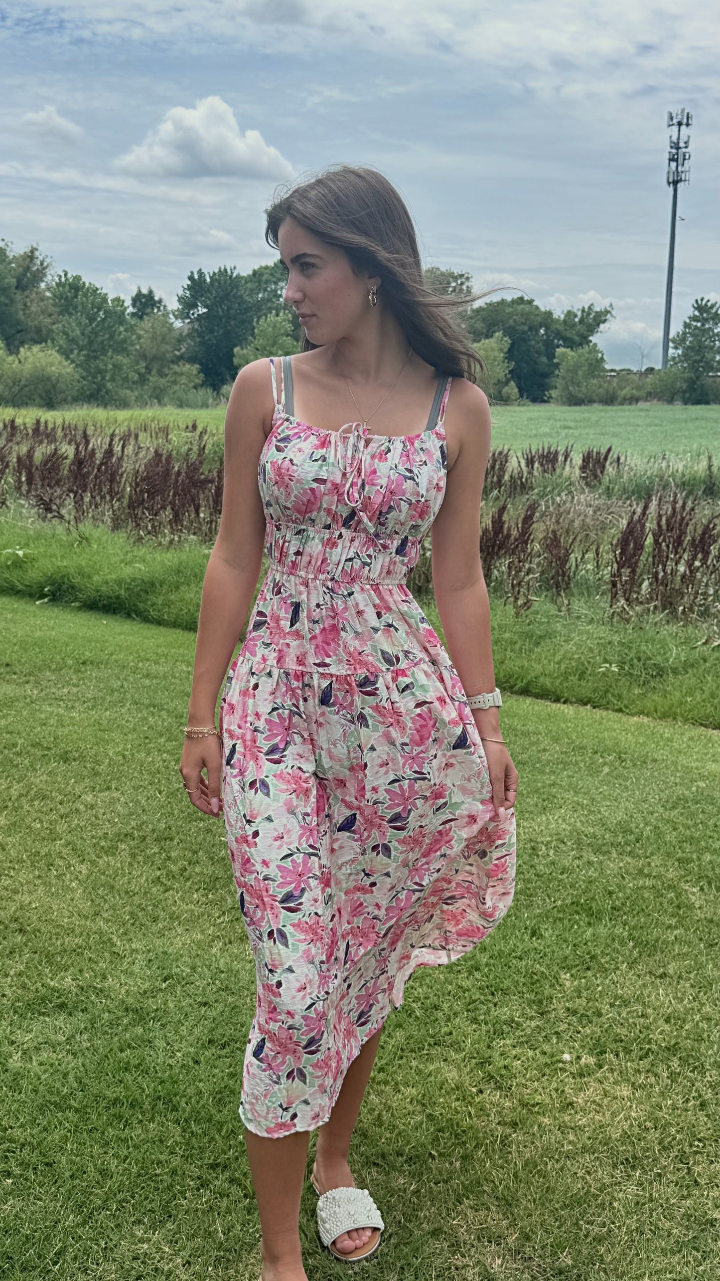 Pink and Purple Floral Midi Dress