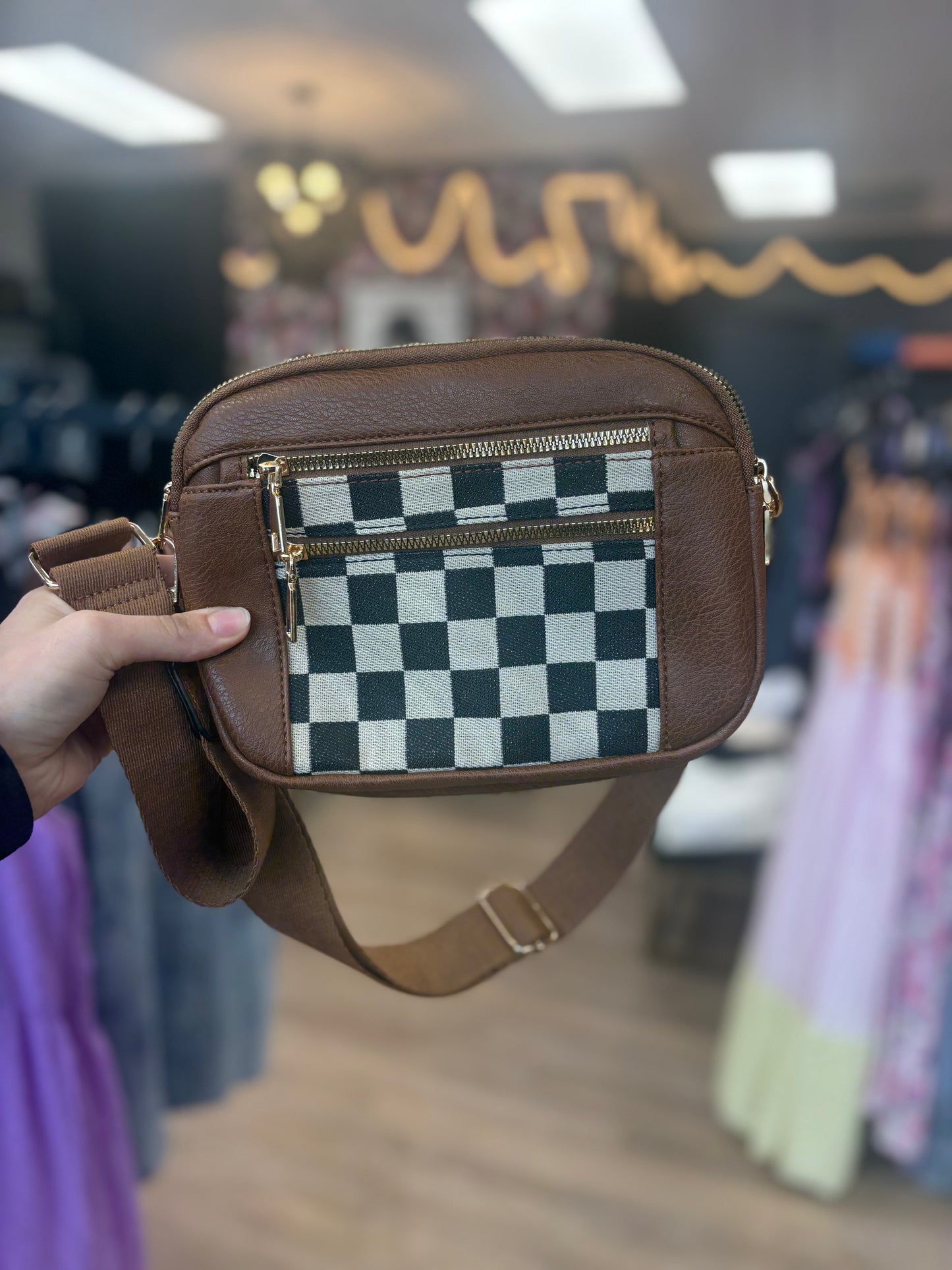 Leather and Checkered Crossbody