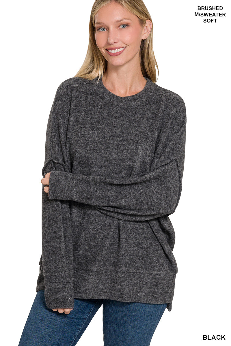 Bushed Melange Drop Shoulder Oversized Sweater
