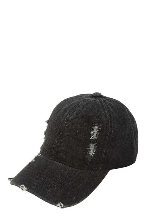 DISTRESSED BASEBALL CAP- BLACK DENIM