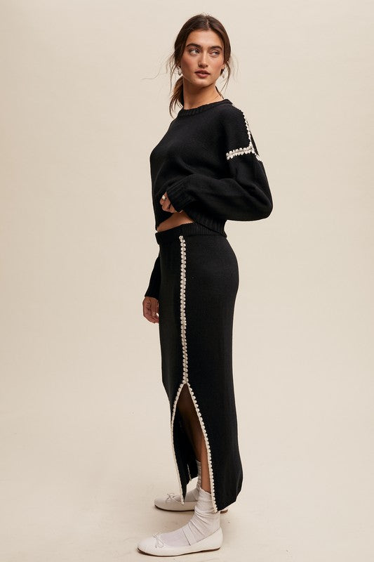 Contrast Knit Set (Black and Grey)