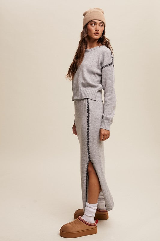 Contrast Knit Set (Black and Grey)