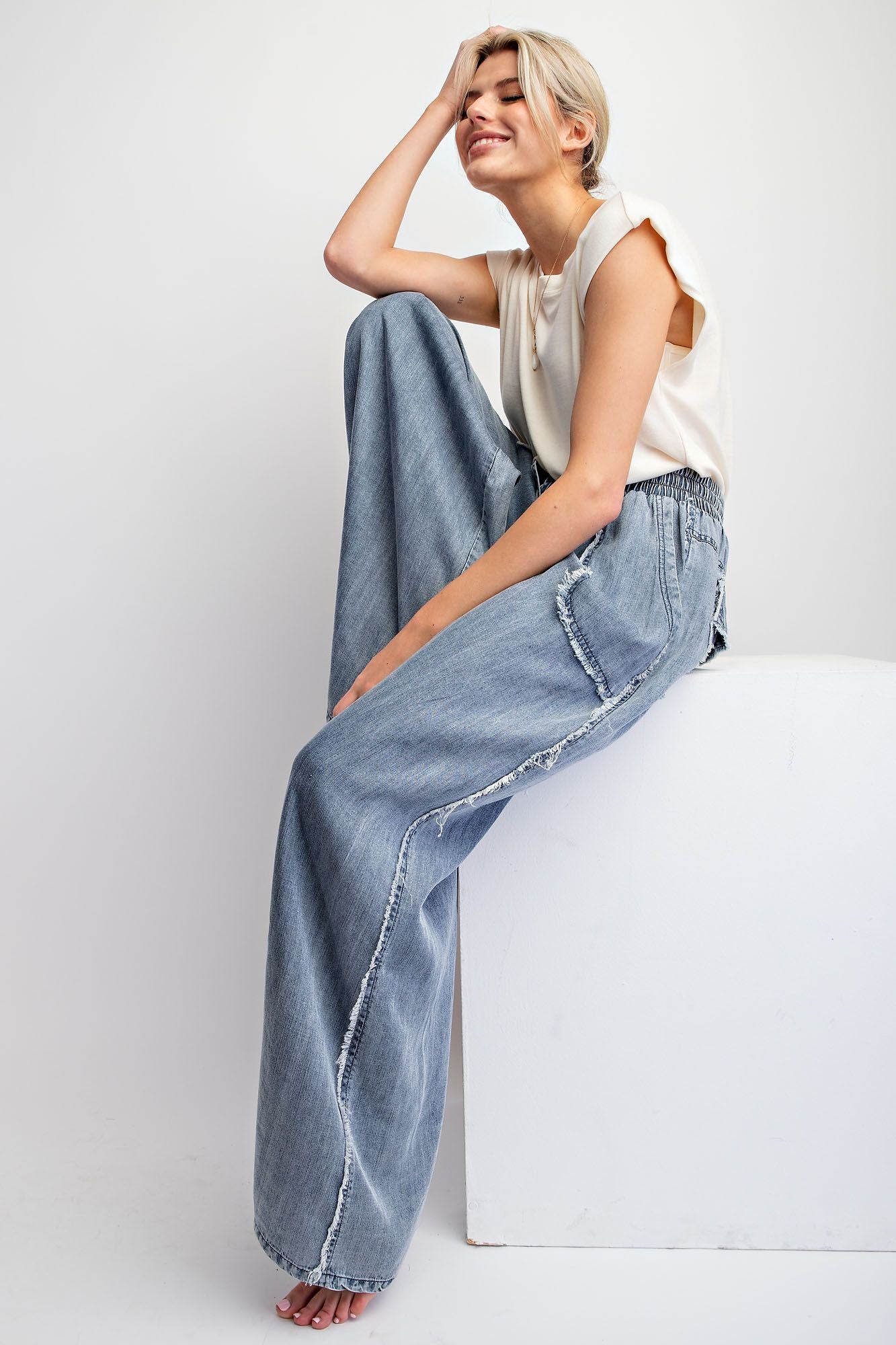 Washed Denim Palazzo Pants