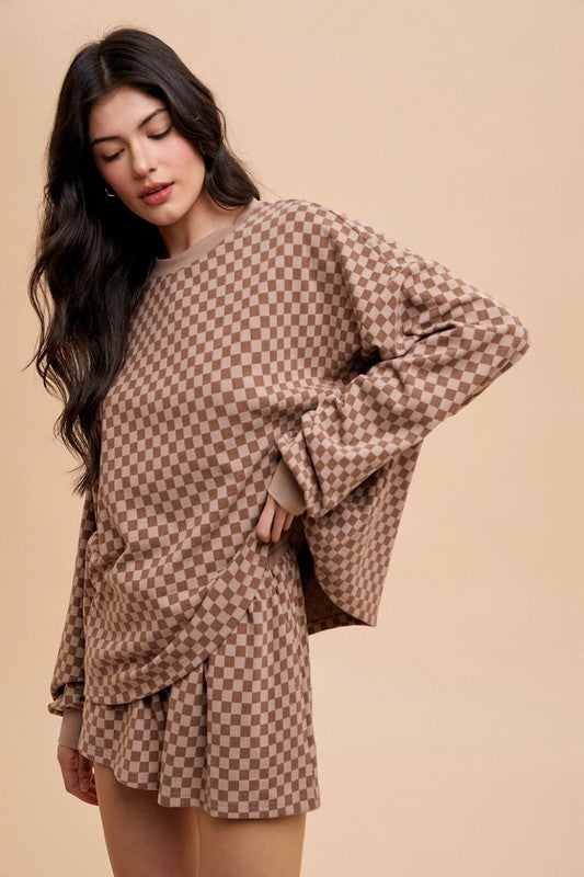 Checkered Brushed Knit Set (Black & Mocha)