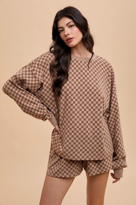 Checkered Brushed Knit Set (Black & Mocha)