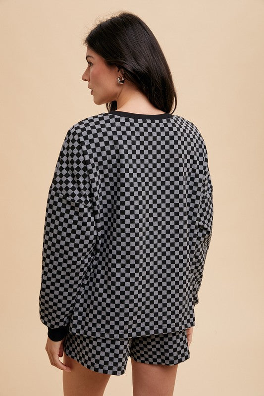 Checkered Brushed Knit Set (Black & Mocha)