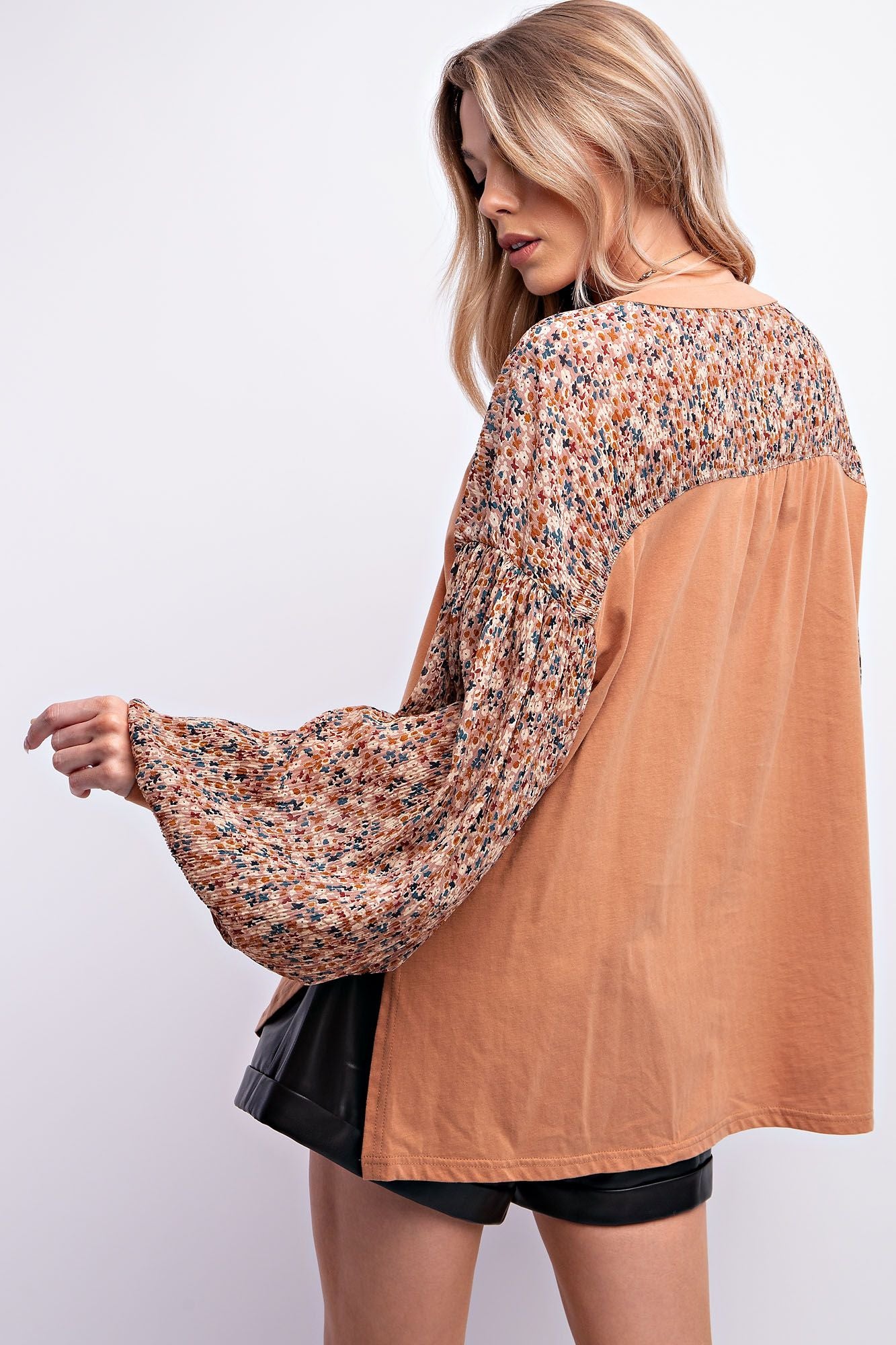 Rust Floral Mix Knit Henley